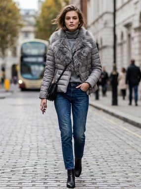 Fur trim down jacket stylish and warm